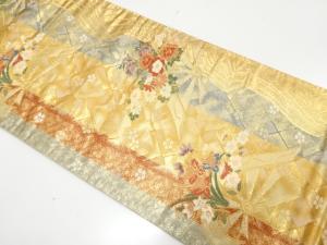 片輪車に草花模様織り出し　袋帯